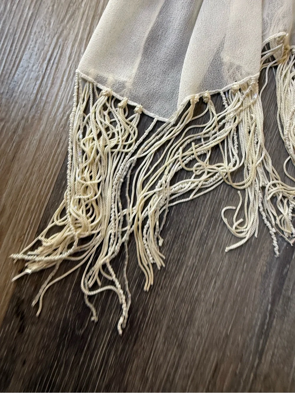 Elegant Sheer Cream Fringe Scarf - Lightweight Women’s Accessory